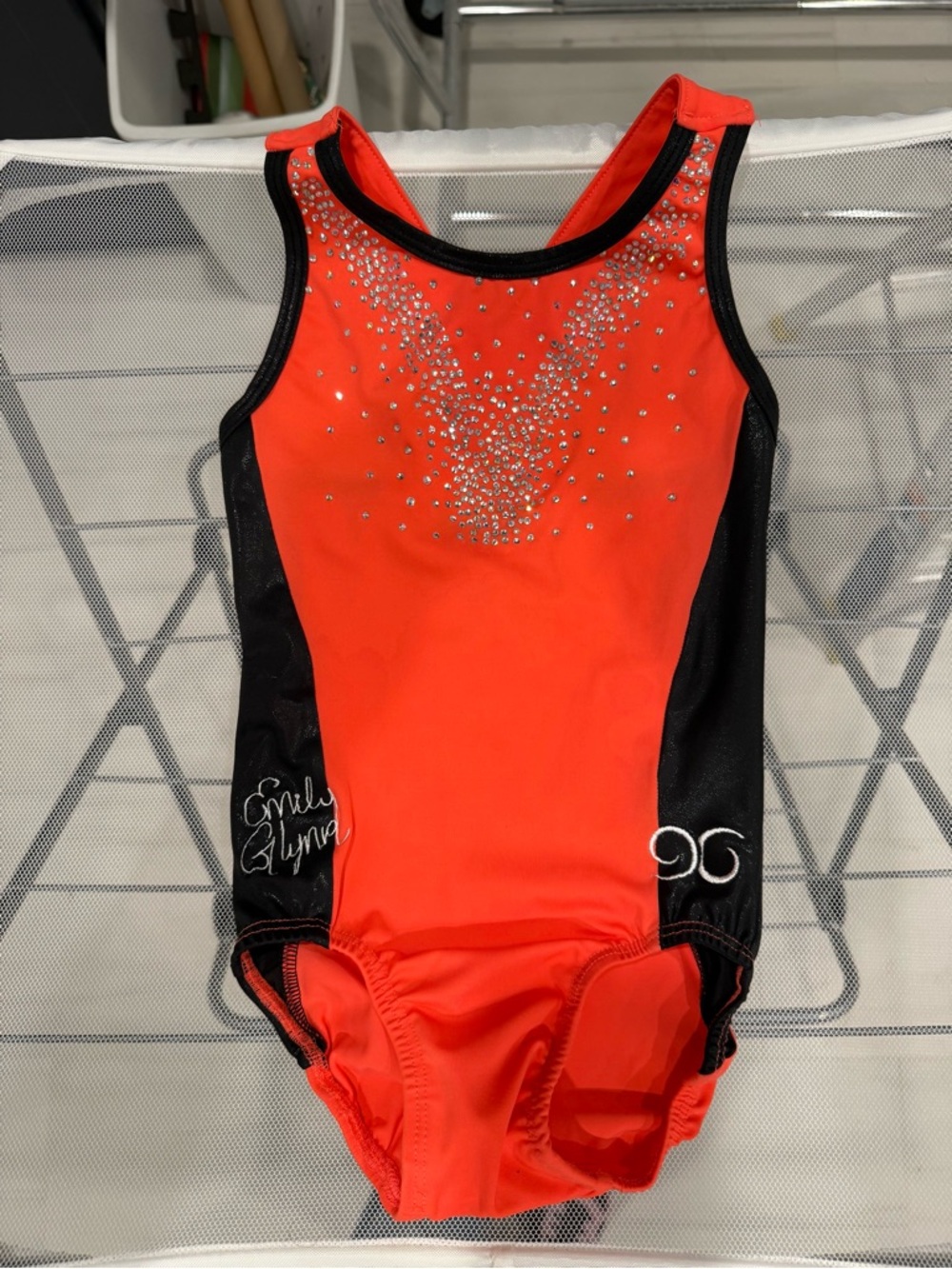 Youth Orange and Black Embellished Girls Gymnastics Leotard - Child M